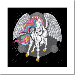 unicorn horse full colour with wings fly space moon Posters and Art